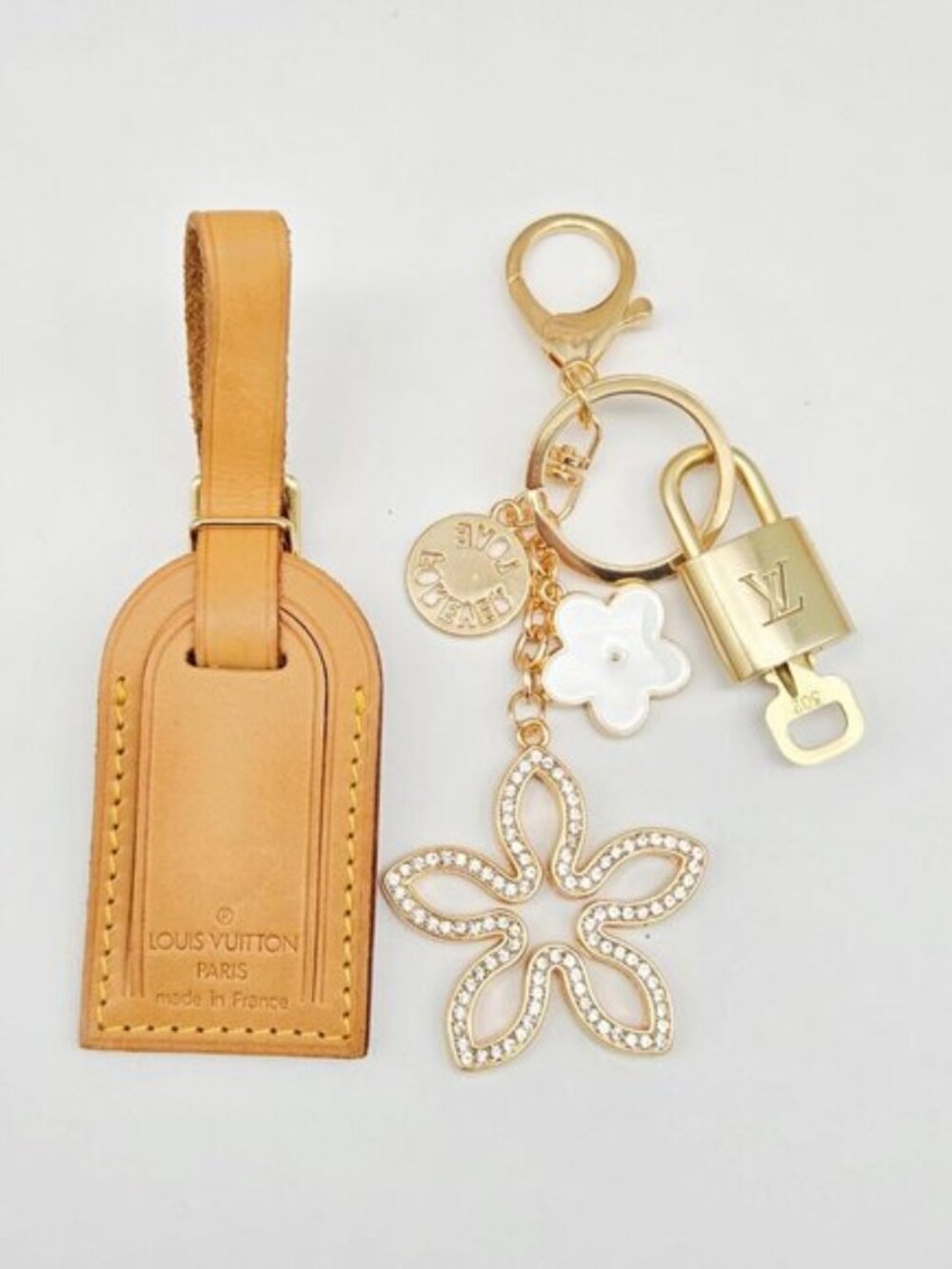 Authentic Louis Vuitton Luggage Nametag and Gold Padlock with Unbranded Keycharm - Picture 6 of 9
